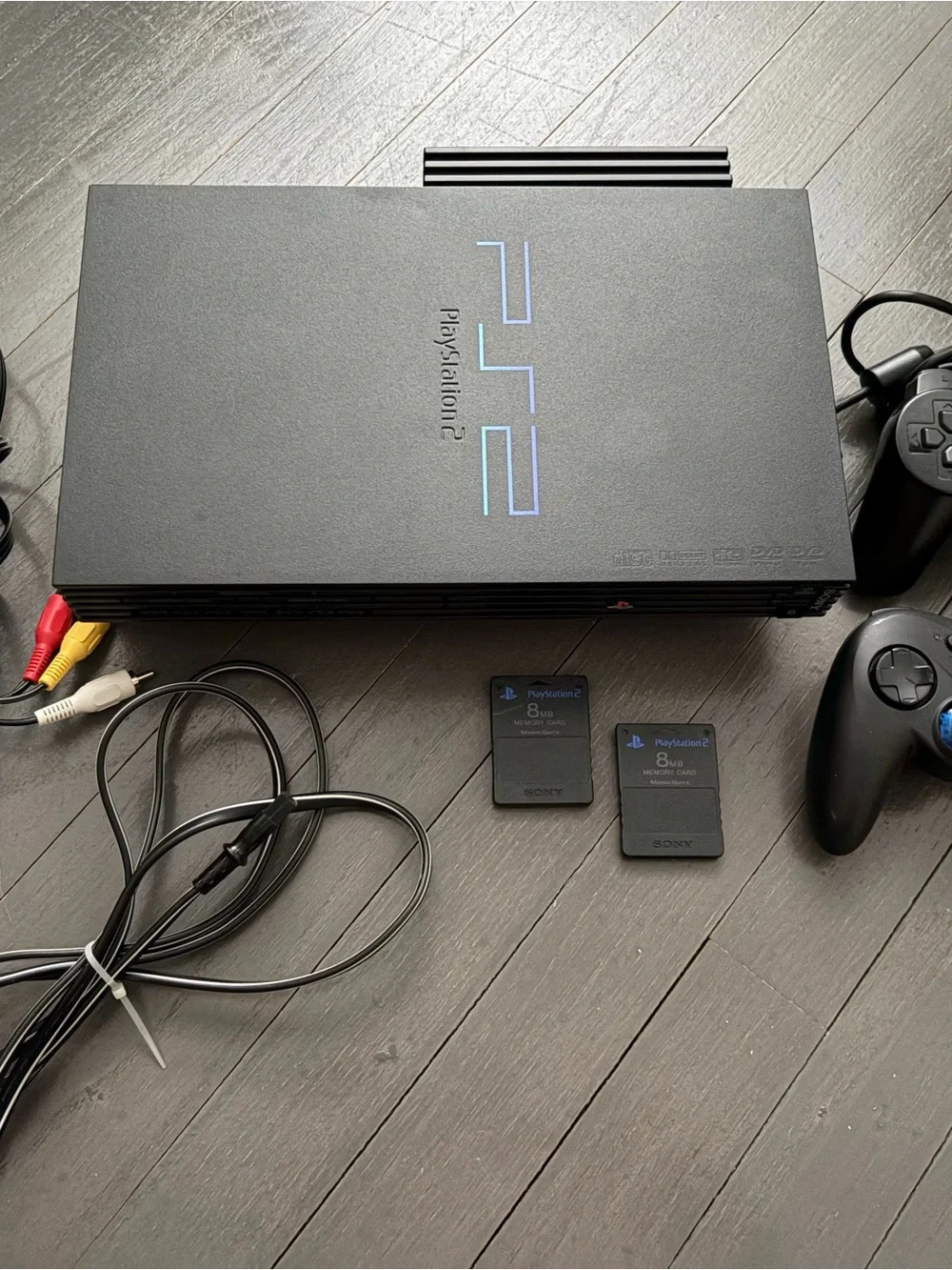 Sony PlayStation 2 Slim — Black Console with Dual Memory Cards